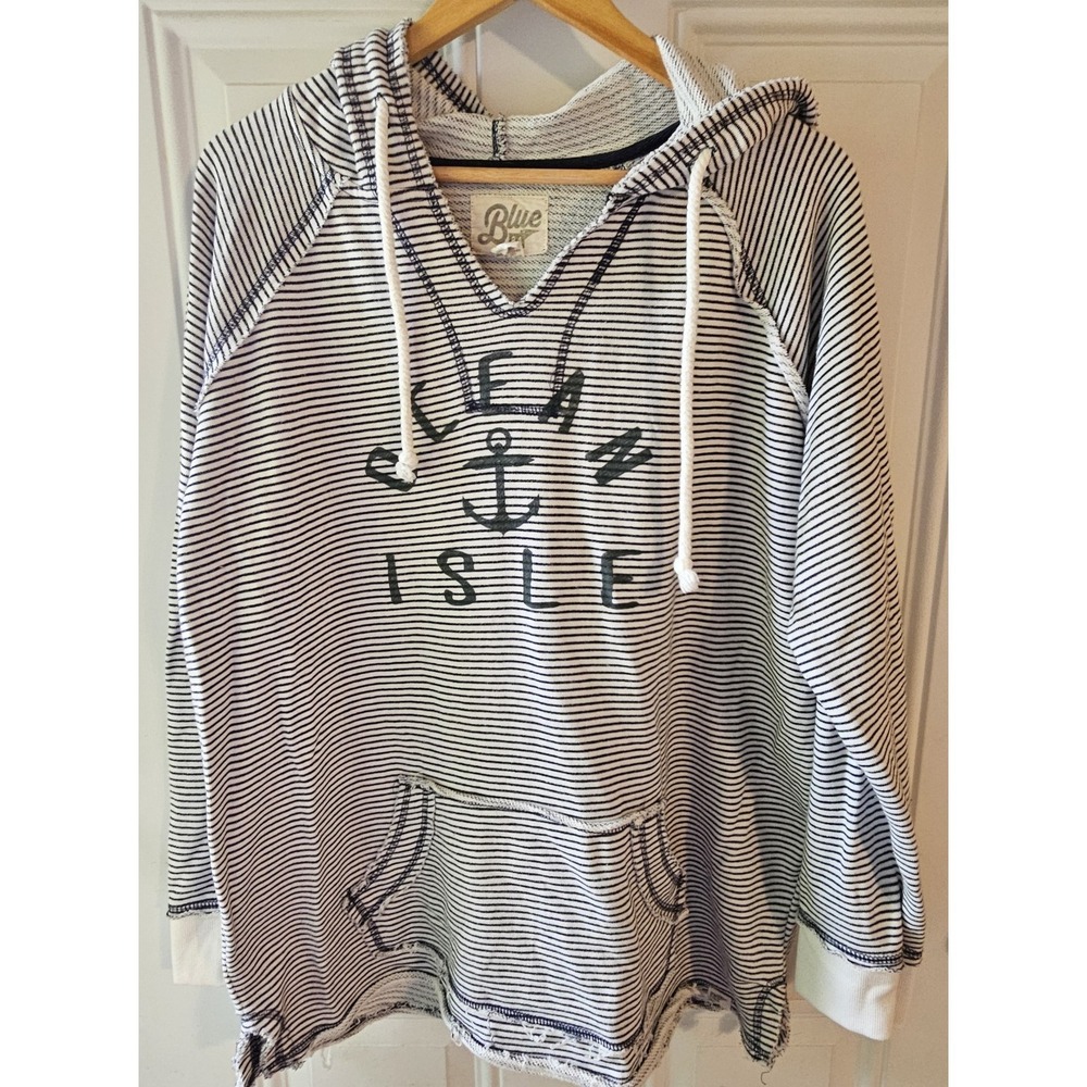 Blue 84 Clean Isle Striped Hoodie Pullover Oversized XL Nautical Beach...